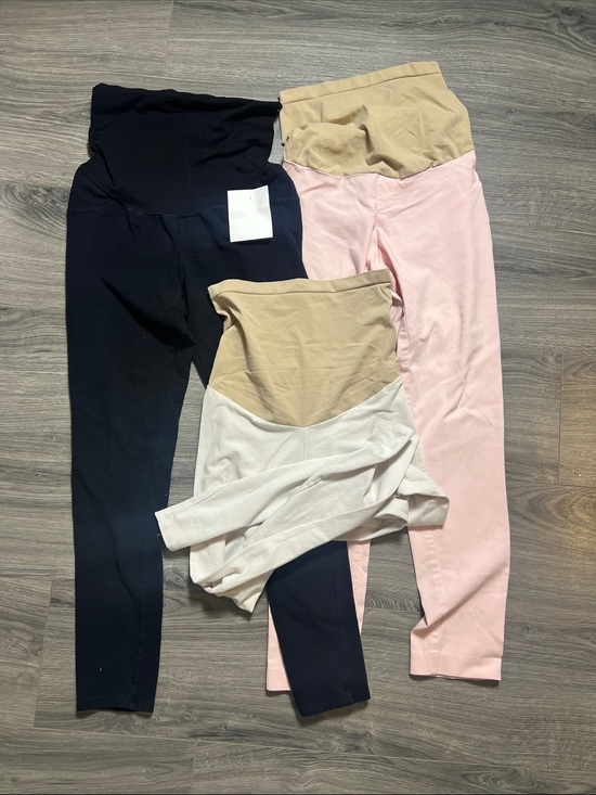 Motherhood Maternity Pants - 3 bundle Maternity-Style Stretch Waist Pants - Black, Pink, Ivory